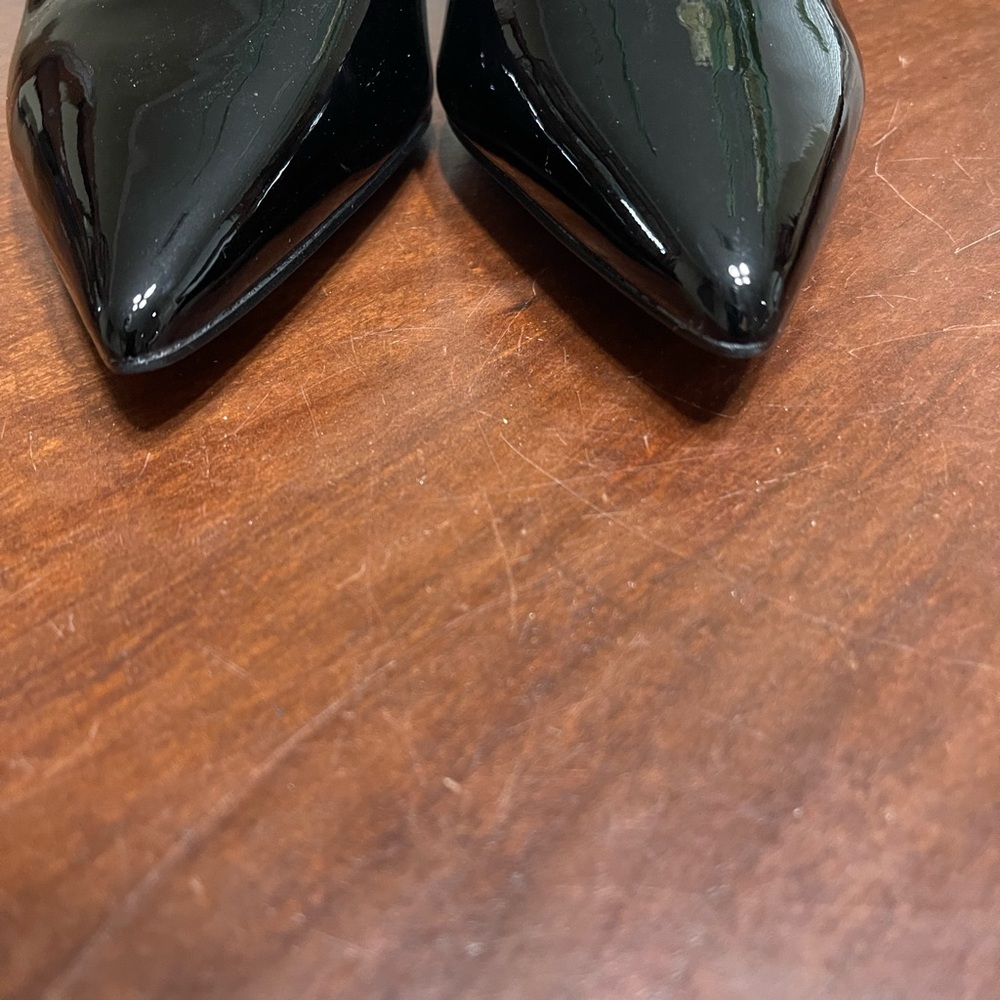 Marc Fisher Zala Black Patent Leather Pointed Toe Pumps Clear Acrylic Block Heel - Picture 3 of 8